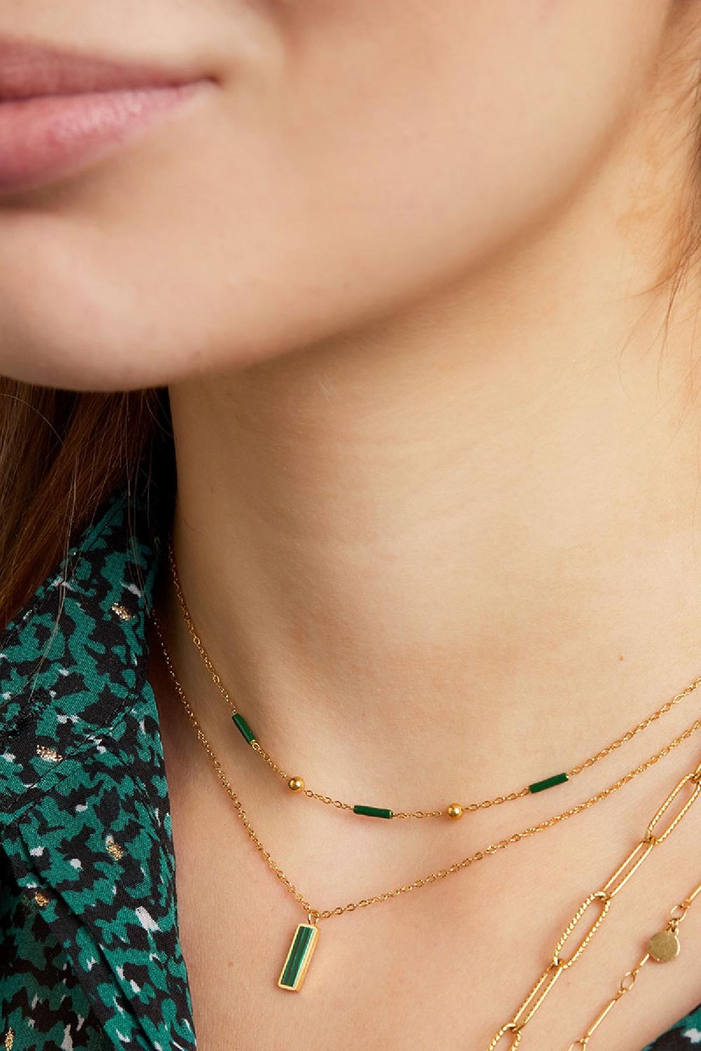 Green charm necklace Silver Color Stainless Steel h5Picture3